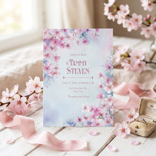 Lavendel Rosa Wasserfarben Sakura Rahmen Hochzeit Einladung