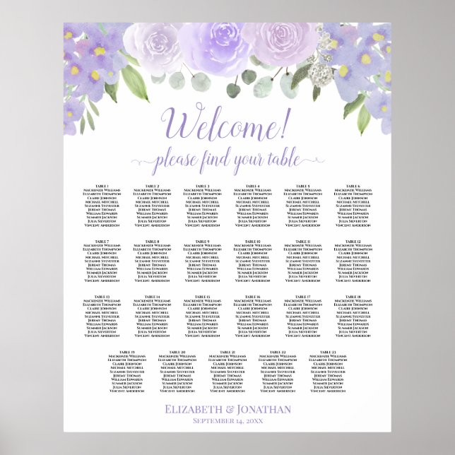 Lavendel-Rose 23 Tabelle Boho Hochzeitskarte Poster (Vorne)