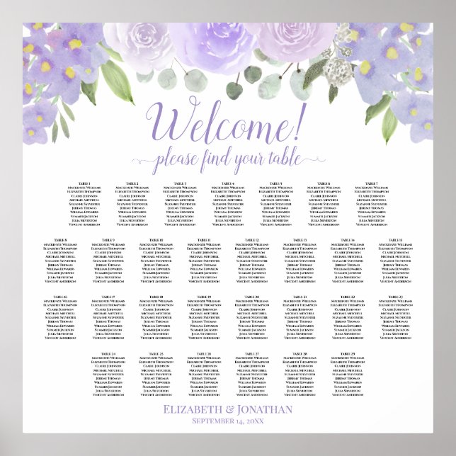 Lavendel-Rose 29 Tabelle Boho Hochzeitskarte Poster (Vorne)