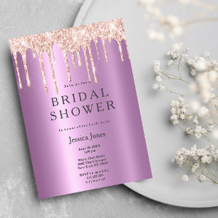 Lavendel Rose Gold Glitzer Tropfen Brautparty Einladung