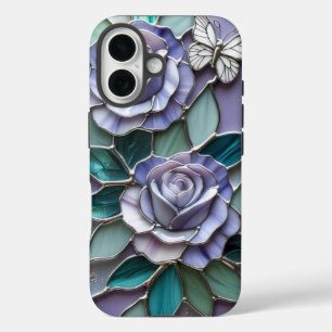Lavendel-Rose mit Schmetterlingen in festem Glas iPhone 16 Hülle