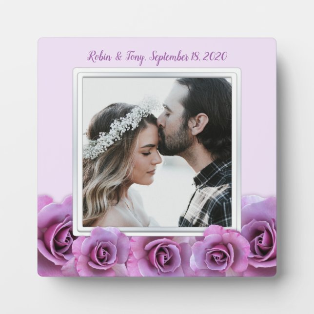 Lavendel Rose Personalisiertes Foto Hochzeitsrahme Fotoplatte (Vorderseite)