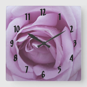 Lavendel-Rose Quadratische Wanduhr