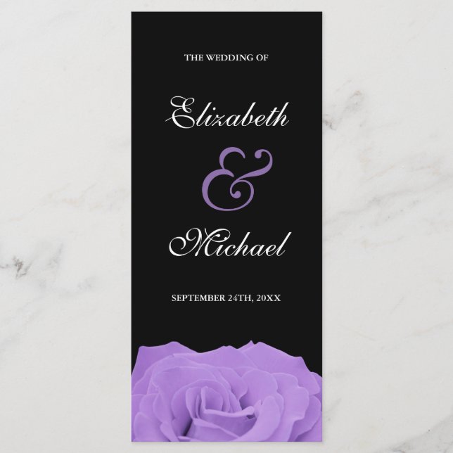 Lavendel Rose und Black Wedding Programm (Vorderseite)