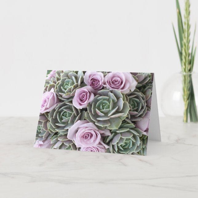 Lavendel-Rose und Echeverias-Karte Karte (Vorderseite)