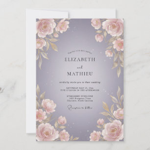 Lavendel-Rosen-Blüten-Hochzeit Einladung