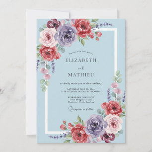 Lavendel-Rosen-Botanische-Launen-Hochzeit Einladung