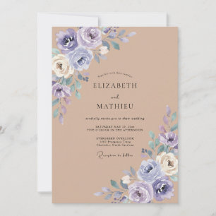 Lavendel-Rosen-Botanische-Romantik-Hochzeit Einladung