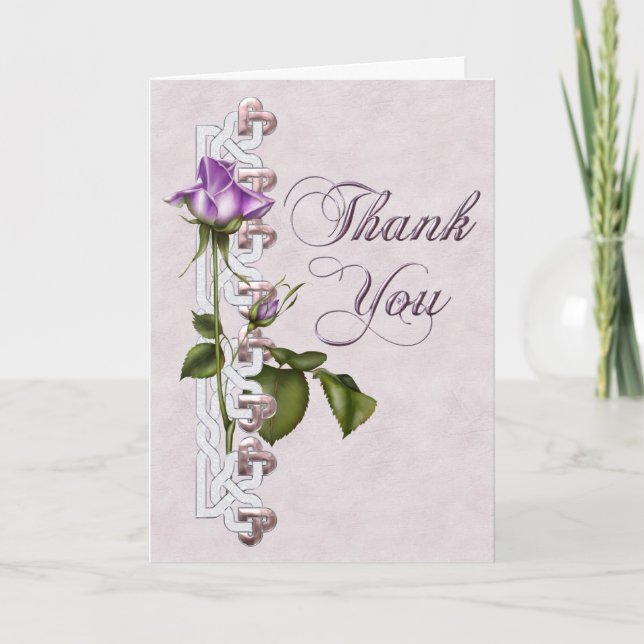 Lavendel-Rosen-Hochzeits-Reihe danken Ihnen Dankeskarte (Vorderseite)