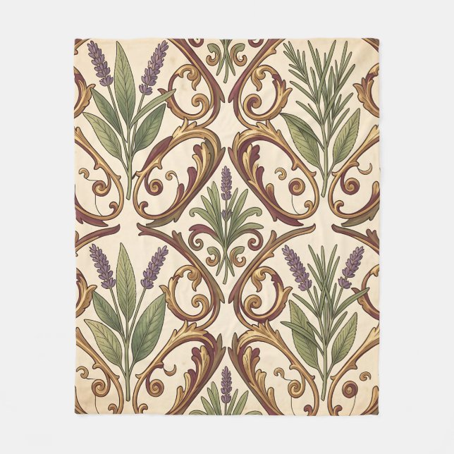 Lavendel-Rosmarin-Gold-Rollenmuster  Fleecedecke (Vorderseite)