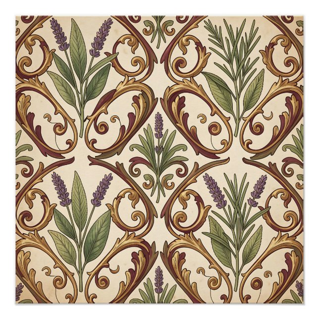 Lavendel-Rosmarin-Gold-Rollenmuster  Poster (Vorderseite)