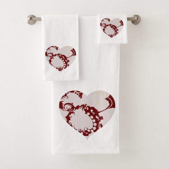 Lavendel - rote und weiße Blumenherzen Badhandtuch Set (Insitu)