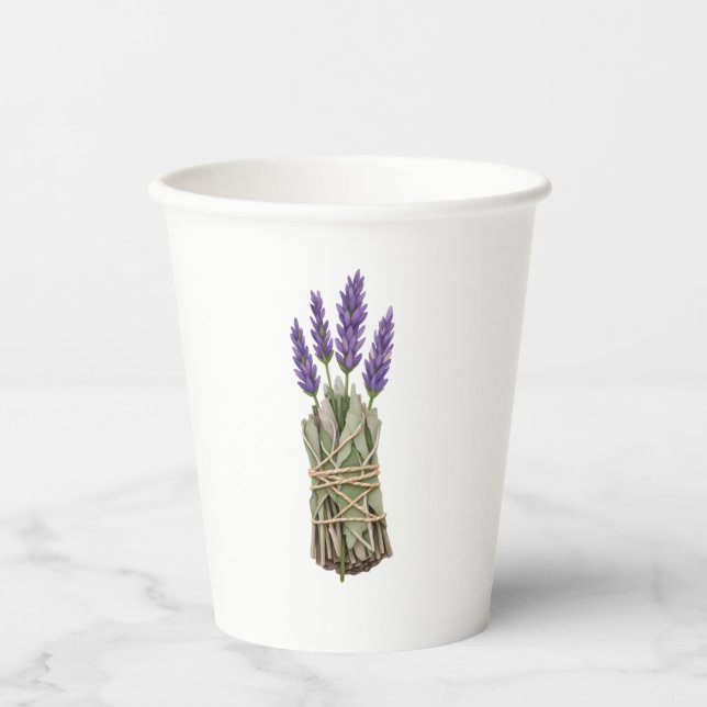 Lavendel Salbei Bündel Boho Papiertassen Pappbecher (Vorderseite)