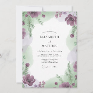 Lavendel-Salbei-Hochzeit mit Gemälde Einladung