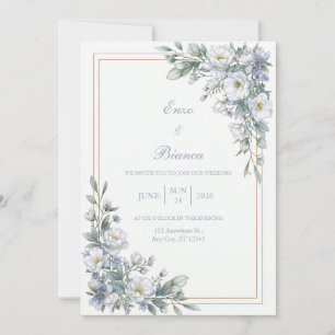 Lavendel Salbei Weiß Floral Gold Rahmen Hochzeit Einladung