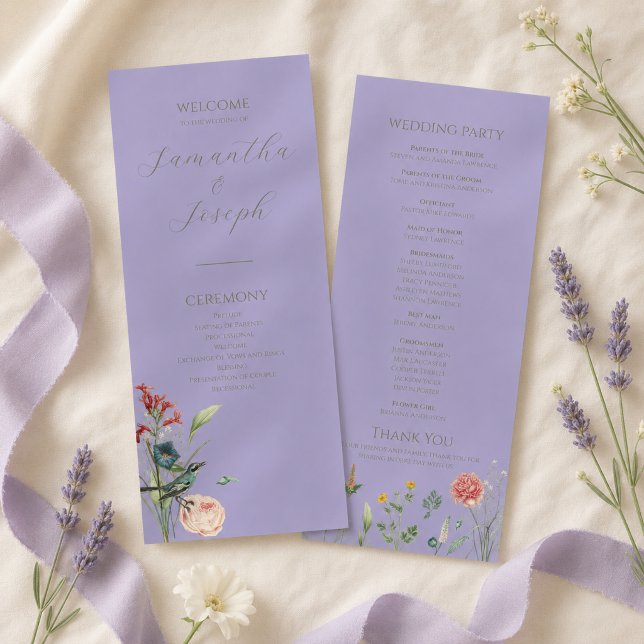 Lavendel-Salbei-Wildblumen-Hochzeitsprogramm (Von Creator hochgeladen)