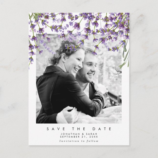 Lavendel Save the Date Foto Postkarte (Vorderseite)