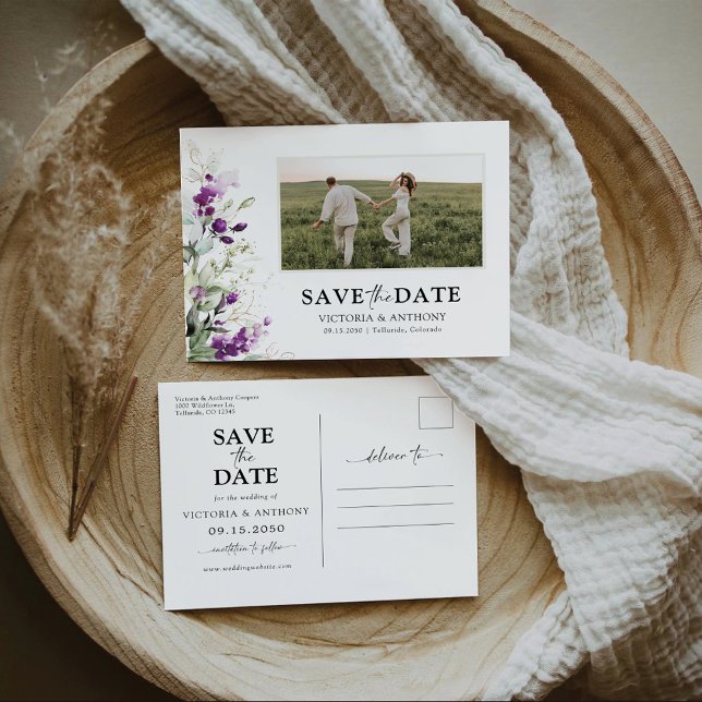 Lavendel Save the Date mit Foto Postkarte (Von Creator hochgeladen)