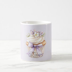 Lavendel-Schleifen-Wildblumen-Liebes-Cupcake Kaffeetasse