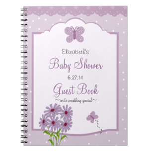 Lavendel Schmetterling-Baby Duschen-Gast-Buch Notizblock