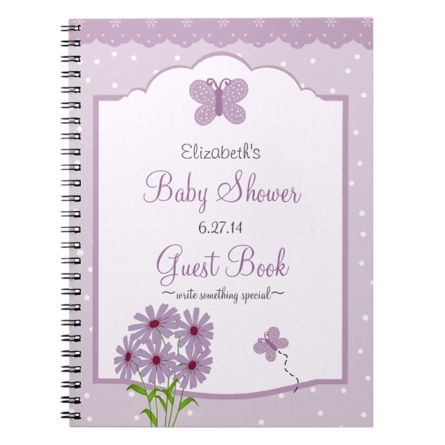 Lavendel Schmetterling-Baby Duschen-Gast-Buch Notizblock (Vorderseite)