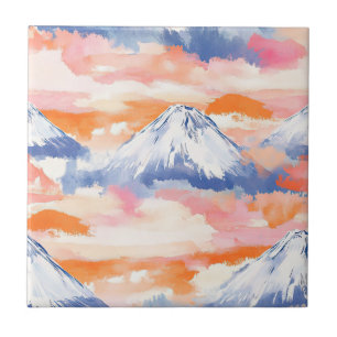 Lavendel-Schneebedeckte-Berglandschaft-Aquarell Fliese