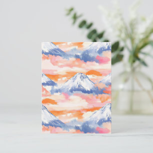 Lavendel-Schneebedeckte-Berglandschaft-Aquarell Postkarte