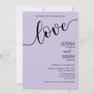 Lavendel-Schwarze Liebe-Script Minimalistische Hoc Einladung