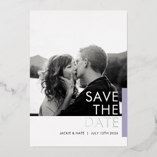 Lavendel Shimmer Save the Date Folie Folieneinladung (Vorderseite)