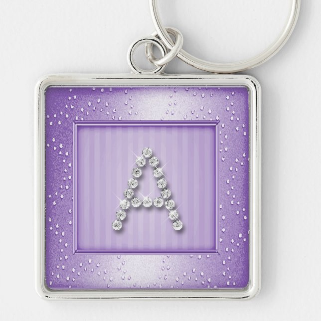 Lavendel-Shimmer und Sparkon mit Monogramm Schlüsselanhänger (Vorne)