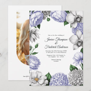 Lavendel- & Silber-Aquarell-Blumenhochzeit Einladung
