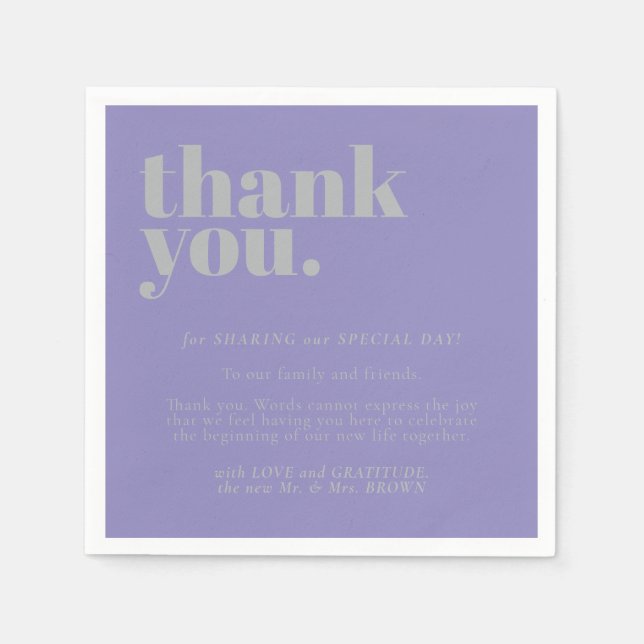 Lavendel Silber Danke Minimalistischer Dekor Hochz Serviette (Vorderseite)