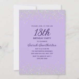 Lavendel Silber-Diamant-Glitter 18. Geburtstag Einladung