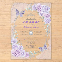 Lavendel Silber Quinceanera Mis Quince 15 Jahre Acryleinladungen