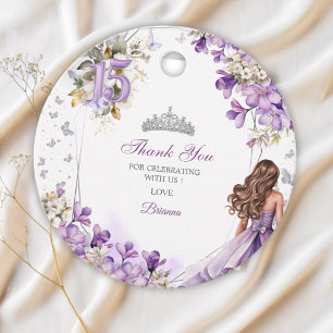 Lavendel Silber-Tiara Blumen Quinceañera Dankeschö Geschenkanhänger