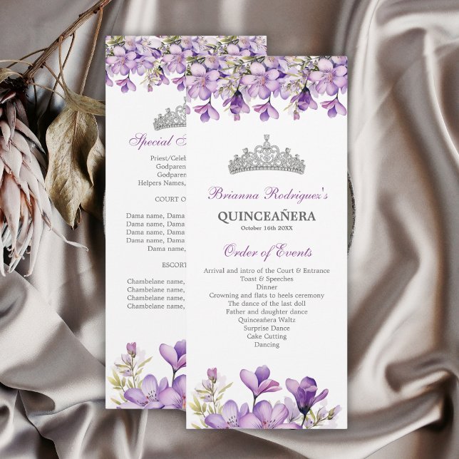Lavendel-Silber-Tiara-Blumen-Quinceañera-Programm Programm (Von Creator hochgeladen)