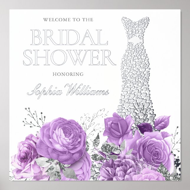 Lavendel & Silver Foil Brautparty Begrüßungszeiche Foliendrucke (Vorderseite)