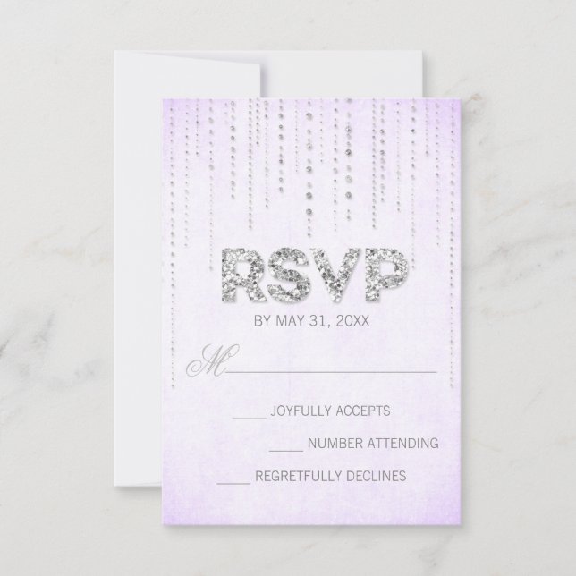 Lavendel & Silver Glitzer Look Wedding RSVP Card (Vorderseite)