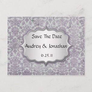 Lavendel Silver Grunge Damask Save the Date Ankündigungspostkarte