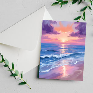 Lavendel-Sonnenuntergang-Lila-Strand-Ozean-Aquarel