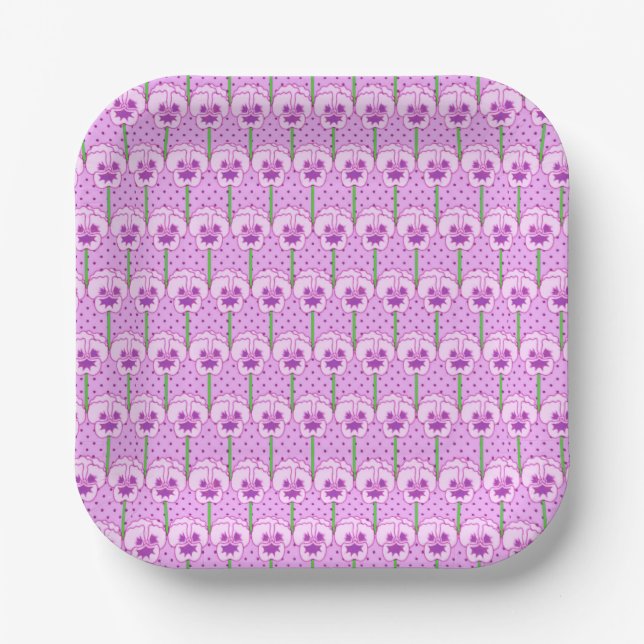 Lavendel-Stiefmütterchen - Retro-Tapete Pappteller (Vorderseite)