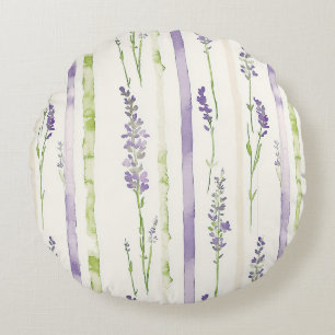 Lavendel-Streifen-Blumenmuster Rundes Kissen