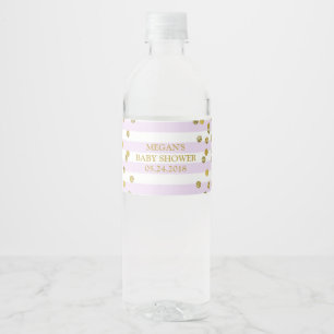 Lavendel Streifen Gold Confetti Babydusche Etikett