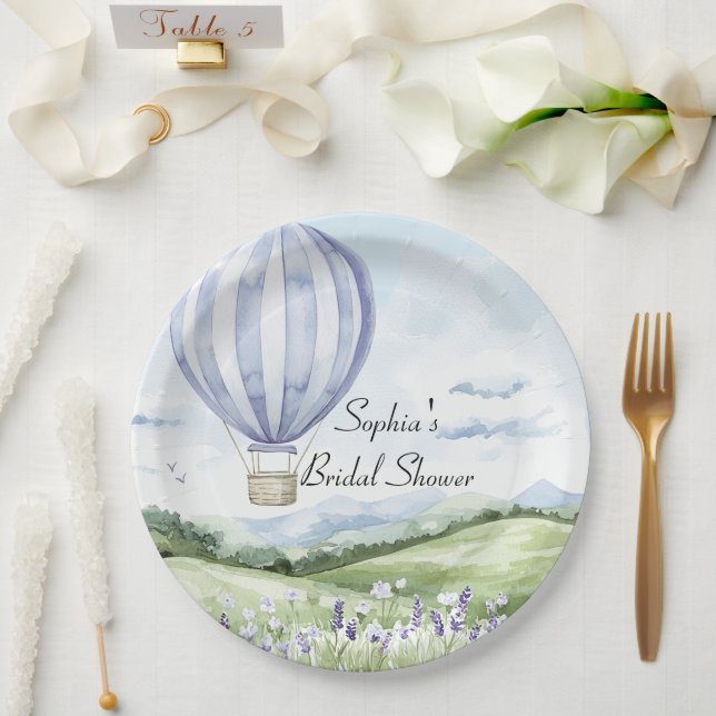 Lavendel Stripes Balloon Brautparty Pappteller (Hochzeit)
