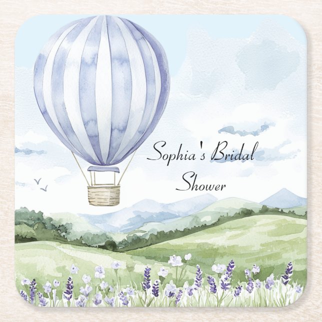 Lavendel Stripes Balloon Brautparty Rechteckiger Pappuntersetzer (Vorderseite)