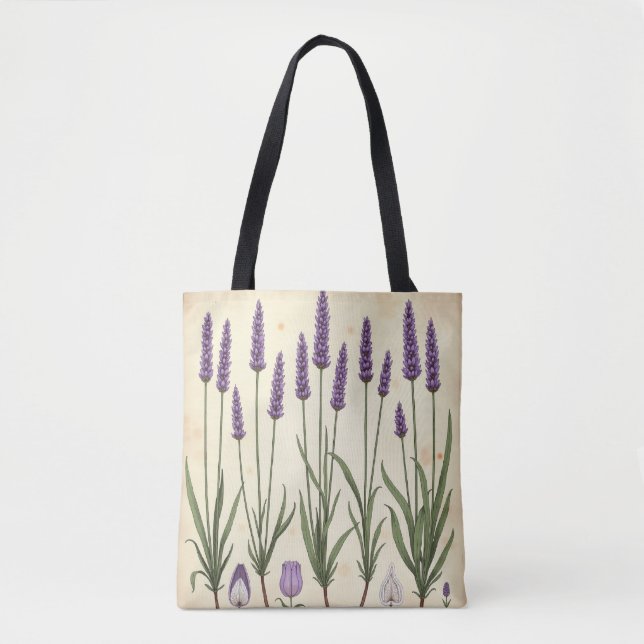 Lavendel-Studie – Vintage-Botanik AOP Tasche (Vorderseite)