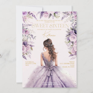 Lavendel Sweet Sixteen 16 Lila Kleid Blumenmuster Einladung