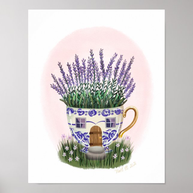 Lavendel Teacup Hütte Print Poster (Vorne)