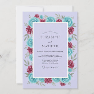 Lavendel-Teal-Rosen-Hochzeit Einladung