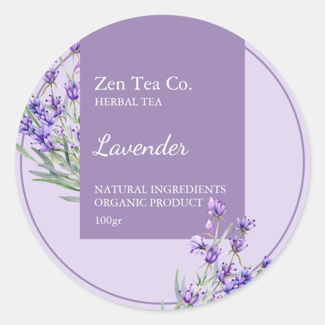 Lavendel-Tee-Label Runder Aufkleber (Vorderseite)